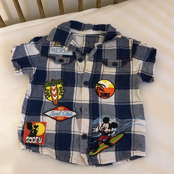 Y2K Disney Mickey Mouse Plaid Kids Shirt 18-24 m - Picture 1 of 3